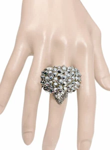 Cute Silver Rhinestones Hedgehog Porcupine Stretchable Statement Fun Chunky Ring - Picture 1 of 4