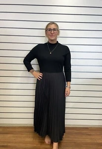 C&A LADIES PREMIUM BLACK PLEATED MIDI DRESS SIZE 10 NEW (ref 156) - Bild 1 von 2