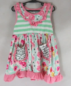 Floral Striped Ruffled Pocket Sleeveless Dress Girls Size 2XL - Picture 1 of 5