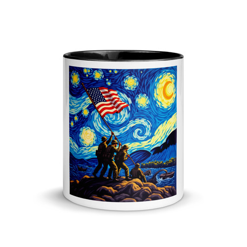Raising the Flag on Iwo Jima with Van Gogh Starry Night Mug with Color ...