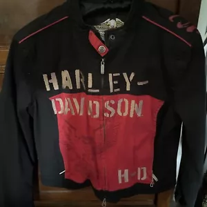 Woman’s Harley Davidson Jacket Black and Red size L embossed - Picture 1 of 6