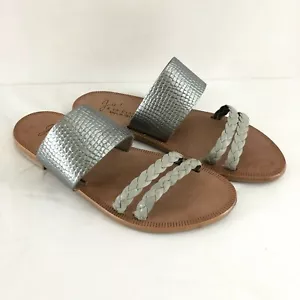 Joie Womens Sandals Slides Leather Braided Gray Silver Size 36.5 US 6.5 - Picture 1 of 7