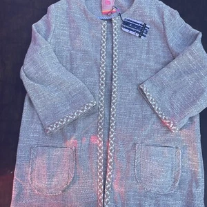 VILAGALLO Womens Tweed Open Jacket Fringed Trim Pockets, Portugal, Sz 48 - Picture 1 of 13