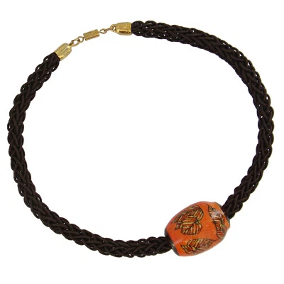 Collar Corto Cuello Marrón Vintage Naranja Hojas de Otoño Cuentas de Madera Pintadas Foto 1 de 4