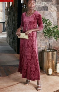 Soft Surroundings Women's Cabernet Embossed Velvet Stretch Santiago Maxi Dress L - Picture 1 of 10