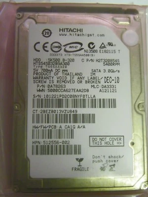 Hitachi HTS545032B9A300 P/N:0A78263 MLC:DA3331 FW:A CA1G A/A 320GB 2.5" SATA HDD - Image 1 of 2