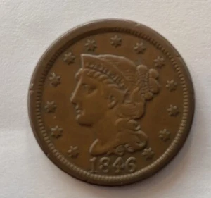 1846 US BRAIDED HAIR Large Cent Large Date VF-EF - Picture 1 of 2
