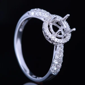 Nice 6-6.5mm Semi Mount Pave Round Full Cut.359ct Diamonds Ring 10k White Gold - Picture 1 of 8