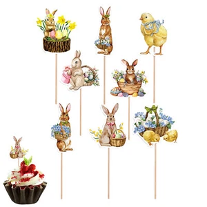 Easter Bunny Cupcake Toppers Happy Dessert Kids Birthday Cake Decoration Supply - Picture 1 of 5