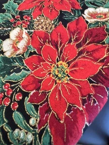 Cranston Black RED GOLD METALLIC Poinsettias CHRISTMAS FABRIC NEW 2 YARDS 44"W - Picture 1 of 11
