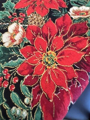 Cranston Black RED GOLD METALLIC Poinsettias CHRISTMAS FABRIC NEW 2 YARDS 44"W - Image 1 of 4
