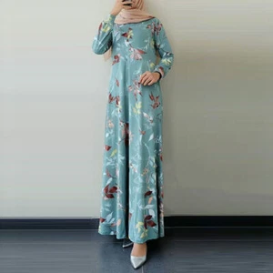 Women's Muslim Casual Abaya Long Sleeve Maxi Dress Dubai Party Islamic Gown - Picture 1 of 13