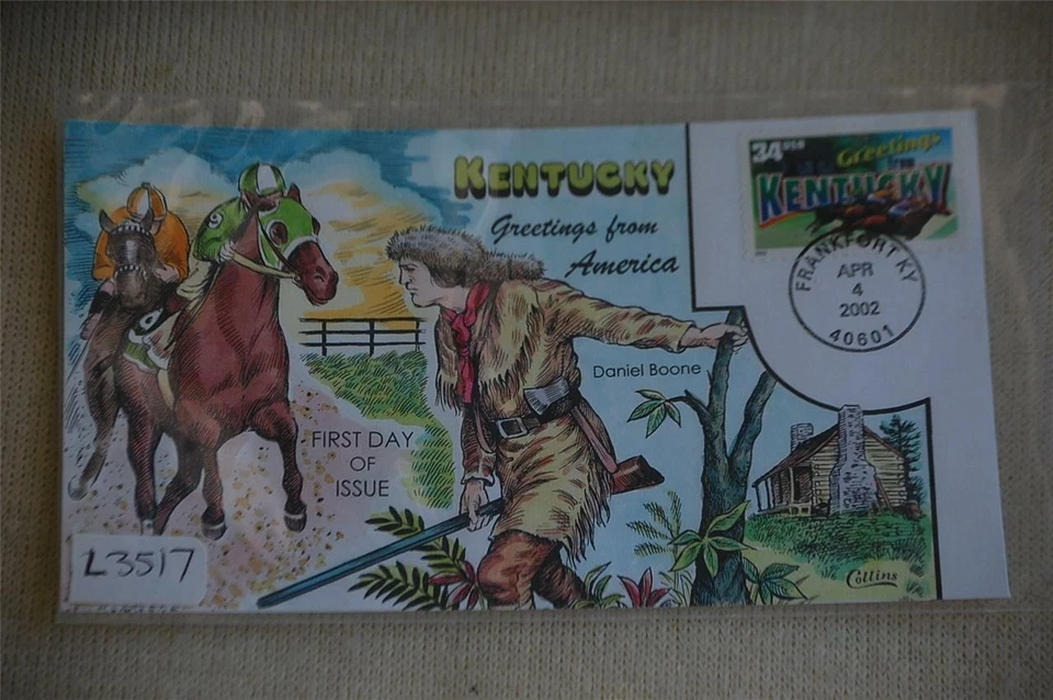 Greetings From America Kentucky Stamp FDC HP Collins#L3517 Sc#3577 Horse Racing - Image 1 of 1