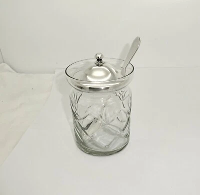  STIEFF ALL ORIGINAL STERLING SILVER TOP FACETED PRESSED GLASS JELLY JAR W/SPOON - Image 1 of 4