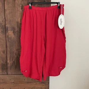 Oh My Gauze Beth Pants Size 3, XXL, 16 Wide Leg Pull On Capri Red Crepe New - Picture 1 of 13