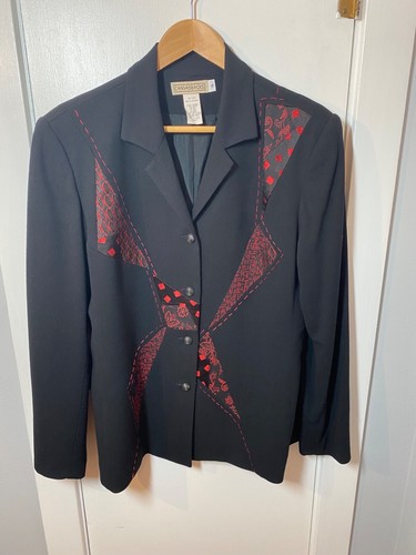 Blazer vintage canvasbacks rosso ricamato 3 bottoni San Valentino Capodanno taglia 16