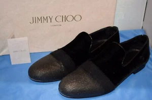 Mens Jimmy Choo Black & Grey Glitter Velvet Loafers Size 43.5 / US10 ~ V2#5 - Picture 1 of 14