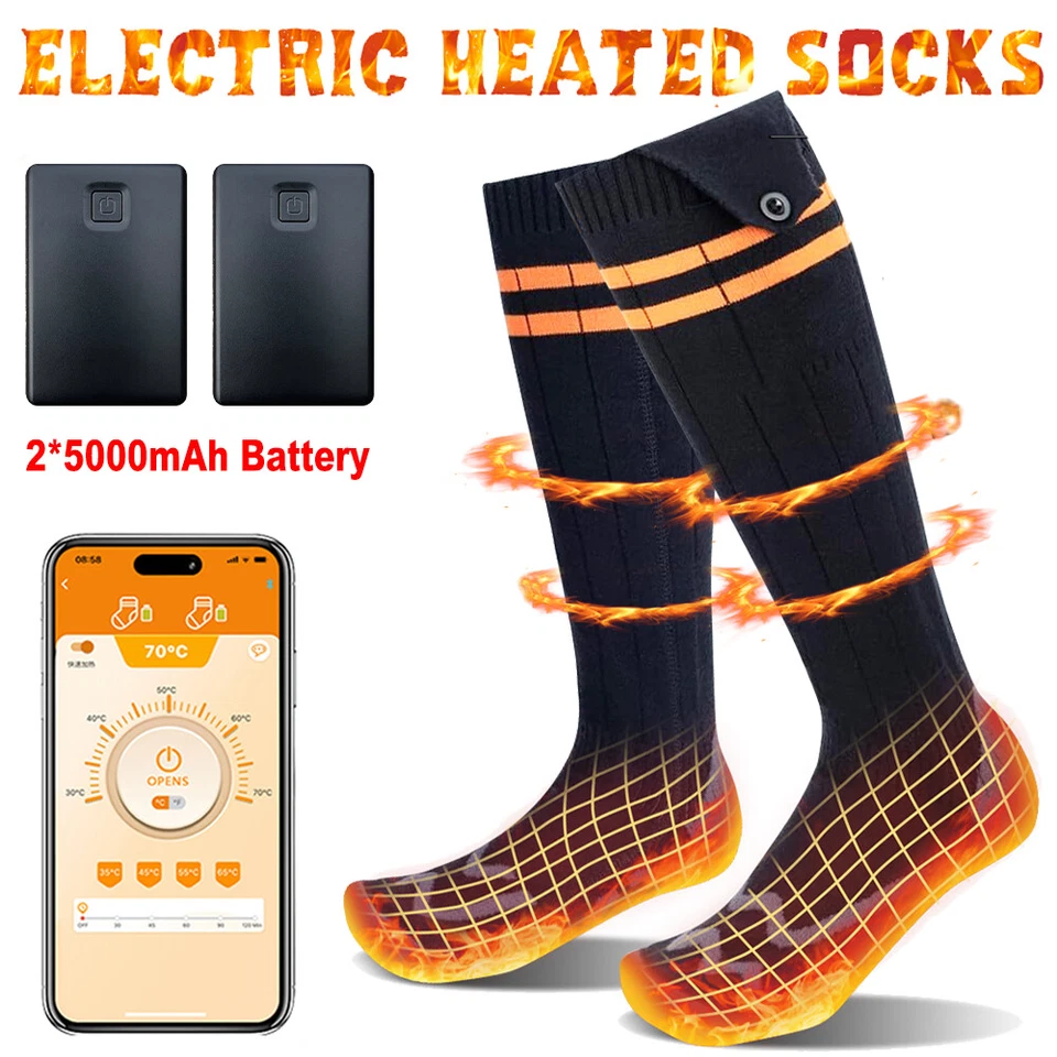 Calcetines térmicos eléctricos recargables 10000 mAh batería hombres mujeres invierno calentador de pies Foto 1 de 4