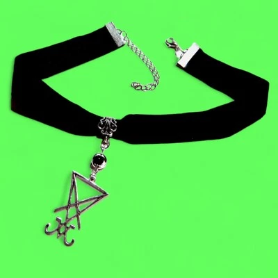 TERCIOPELO NEGRO PLATA SELLO DE LUCIFER GARGANTILLA GÓTICO OCULTO COLLAR 13-15" E4 Foto 1 de 4