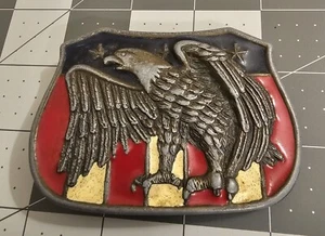 AMERICAN BALD EAGLE Vintage Patriotic Pewter? Belt Buckle USA Color Enamel - Picture 1 of 2