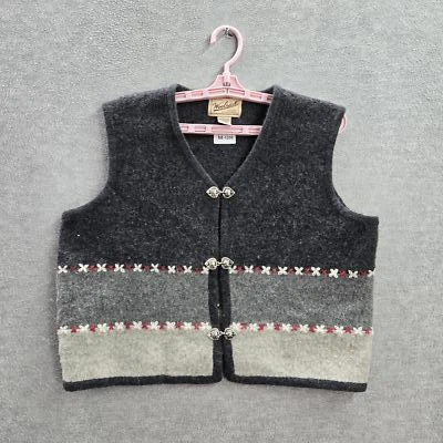 Chaqueta Woolrich Mujer L Gris Rayas Chaleco 100% Lana Bordada Recortada Cuello en V Foto 1 de 4