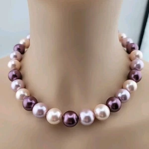 17.5" Heavy Faux Pearl Mauve Rose Necklace - Picture 1 of 23