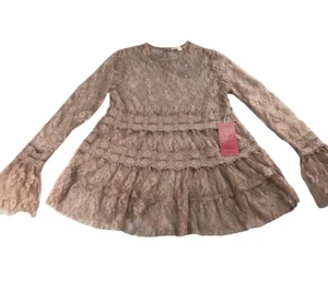 Rose Spitze Trompetenärmel Damen transparente Bluse Größe Small Oberteil neu mit Etikett - Bild 1 von 7