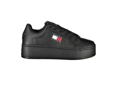 TOMMY HILFIGER Zapatillas De Cuña Para Mujer Negro Nuevo Logo Talla 39 - Imagen 1 de 4