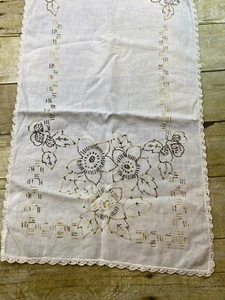 Handstich Tischläufer Blume gelb braun floral 40x30 - Bild 1 von 14