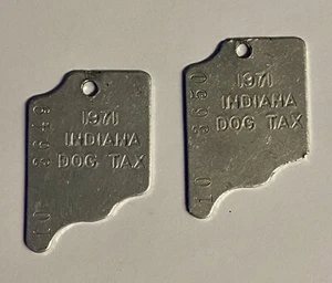 2 Vintage 1971 Indiana Dog Tax Tags mit fortlaufenden Nummern - Bild 1 von 6