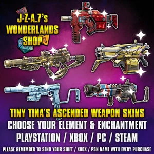 PS/XBOX/PC Tiny Tina's Wonderlands ARMAS ASCENDIDAS SKINS DE EQUIPO COSMÉTICO PERSONALIZADOS - Imagen 1 de 52