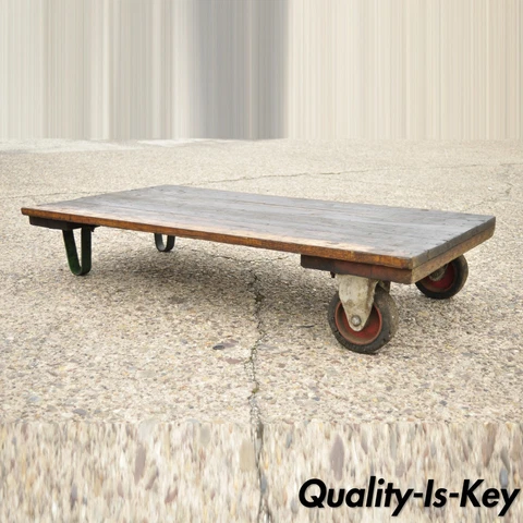Vintage Fairbanks American Industrial Wood & Iron Factory Work Cart Coffee Table Cover