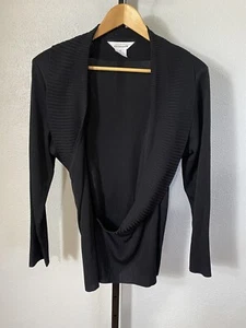 Missok Black Long Sleeve Shawl Collar Top Blouse Size XL Stretch Acrylic Knit - Picture 1 of 4