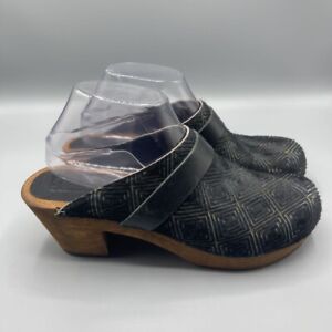 Sanita Shoes Womens Clogs Black Brown Slip On Mid Heel Geometric Strap 9 EUR 40