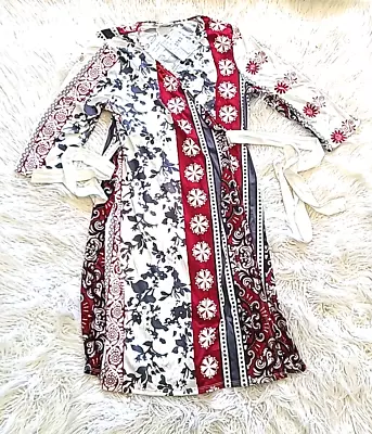 Lularoe White Red Floral Michelle Wrap Dress Size Large - Image 1 of 4