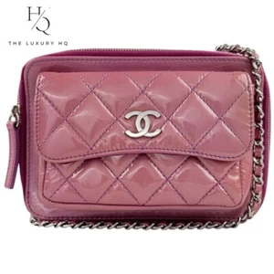 Pre-Owned Authenticated CHANEL Pocket Patent Leather Pink Shoulder Bag [LHQ481] - Picture 1 of 14