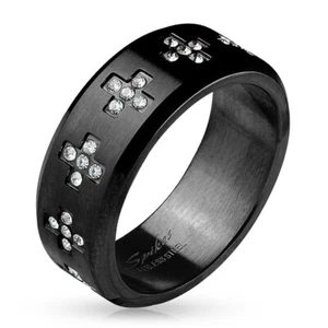 Anillo de banda negra con borde biselado cruzado de acero inoxidable para hombre de 0,55 quilates talla 9-13 - Imagen 1 de 1