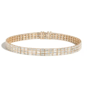 VS1 White Baguette Lab Grown Diamond 3 Row Channel Set 18k Gold Tennis Bracelet - Picture 1 of 6