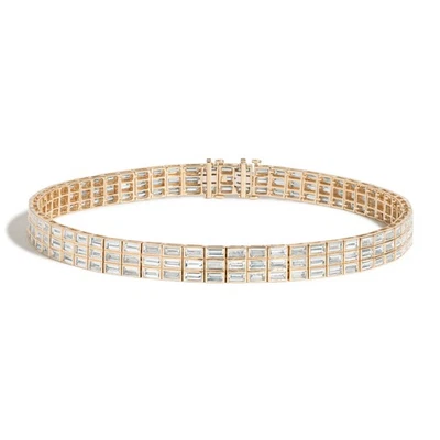 VS1 White Baguette Lab Grown Diamond 3 Row Channel Set 18k Gold Tennis Bracelet - Image 1 of 4