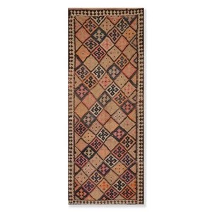 Vintage Hand Woven Southwestern Kilim 100% Wool Area Rug Brown 5'2" x 12'9" - Picture 1 of 9