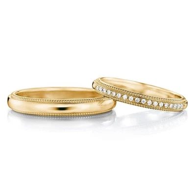 Anillo de compromiso redondo de diamantes reales con banda de oro amarillo de 14 k 0,10 quilates talla 9 10 Foto 1 de 4