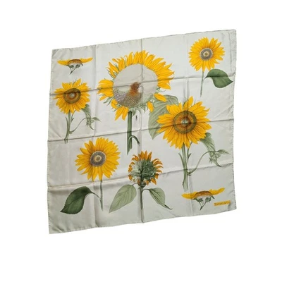 Tiffany & Co. Cachecol de seda floral girassol feito na Itália bege amarelo laminado à mão - Imagem 1 de 4