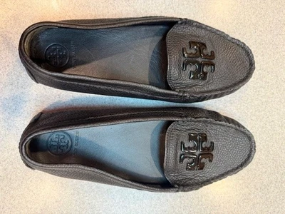 Tory Burch Lowell 2 Driver Black Tumbled Leather Size 8M Moccasin Shoes - Image 1 of 4