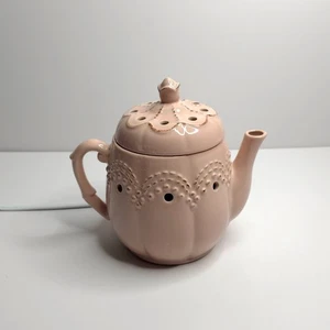 Calentador de cera eléctrico Scentsy rosa 2014 tetera vintage, cerámica brillante funciona raro - Imagen 1 de 11
