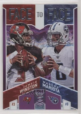 2018 Donruss Elite Face to Face Purple /75 Jameis Winston Marcus Mariota #F2F-9 - Image 1 of 2