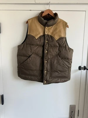 RRL Leather Nylon Reversible Flannel Down Vest Brown & Green - Large/XL - Image 1 of 3