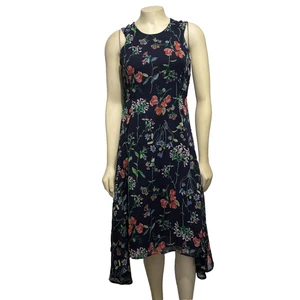 Vestido Tommy Hilfiger 2 Azul Marino Floral Sin Mangas de Gasa Alto-Bajo - Imagen 1 de 5