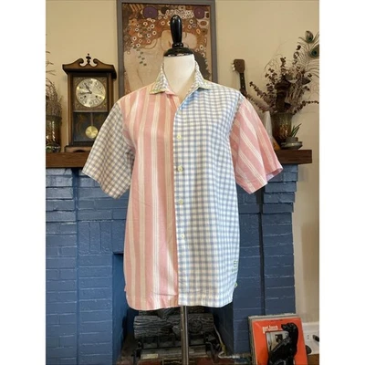 Vintage 90s Espirit Colorful Stripe Button Up Women’s M Patchwork Plaid Cotton - Image 1 of 4