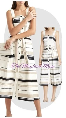 KAREN MILLEN UK10 EU38 US6 Striped White Summer Fit And Flare Dress Rrp £199 - Image 1 of 4