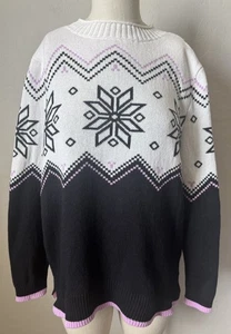 Suéter Talbots Fair Isle Copo de Nieve Lana Merino LP Blanco Púrpura Negro Vacaciones - Imagen 1 de 7